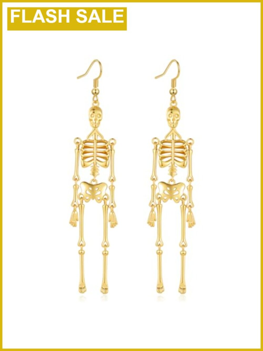 18K Gold Plated Skeleton Dangle Earrings Halloween Costume Jewelry